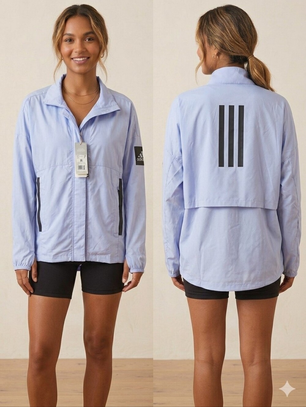 Adidas Light Blue Mesh Lined Windbreaker Track Jacket Full Zip